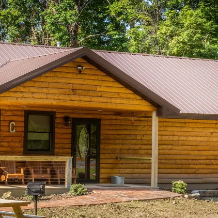 Cayuga Lake Cabins, Gorgeous Log Cabin home, Cabin C, fire pit, dog friendly