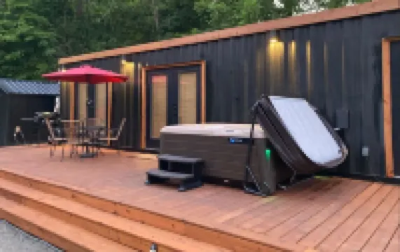 Modern Container Retreat with Private Hot Tub Near Hocking Hills Attractions