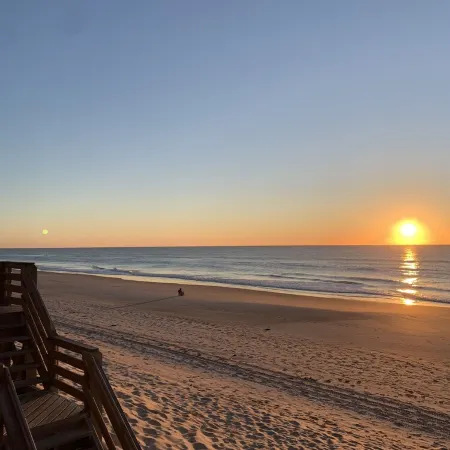 Not quite ocean front, but almost! Just a few steps to the sand! Pet friendly.
