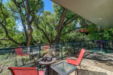 Modern cabin hidden among the trees-- Unwind and relax on the porch creek-side.
