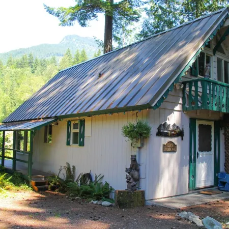 Cozy Cabin on the Sky River Looking up at the Wild Sky Wilderness
