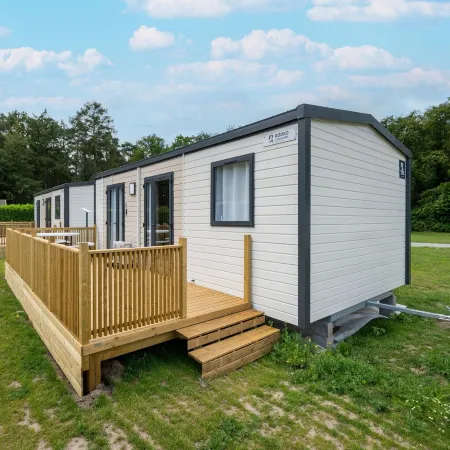 Comfortable caravan in a green setting
