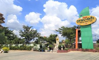 a parking lot with several cars parked , including a yellow car in the middle of the lot at Phusuay Park View Hotel