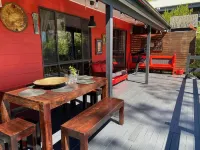 A house in Wentworth Falls with a great entertaining deck, firepit & wood burner