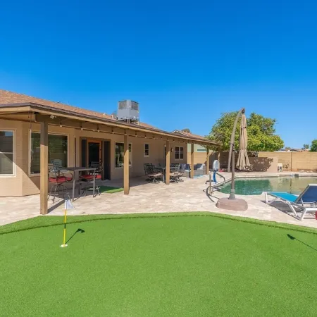 HUGE, heated pool. Family friendly, toys for all!  Big & beautiful backyard!
