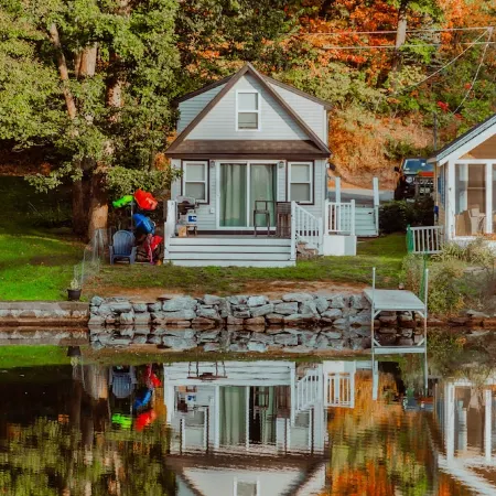 Lakefront; view of ski mountain, firepit, dock, kayaks, paddle board