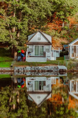 Lakefront; view of ski mountain, firepit, dock, kayaks, paddle board
