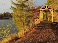Waterfront Bungalow Nightly Panoramic View of Our Illuminated Covered Bridge Hotels in Galloway