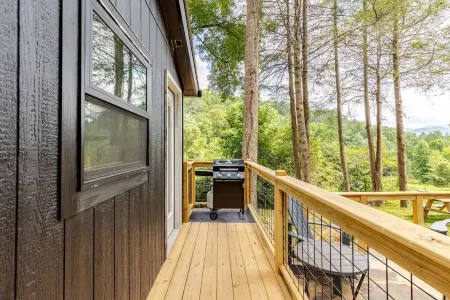 Modern cabin retreat with serene outdoor oasis