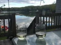 2 bedroom  1 bath, large deck and dock, on the water in peaceful cove,   Year Hotels in Boothbay