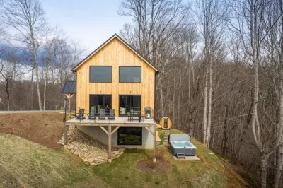 Modern Blue Ridge Mountaintop Timber-Frame Home w/ Sauna, Hot Tub and EV Charger