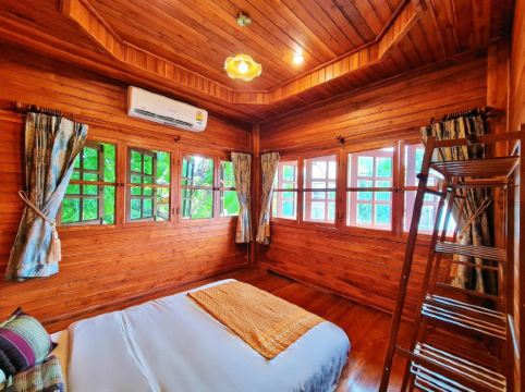 Wooden Queen-size Bedroom in the Wooden House