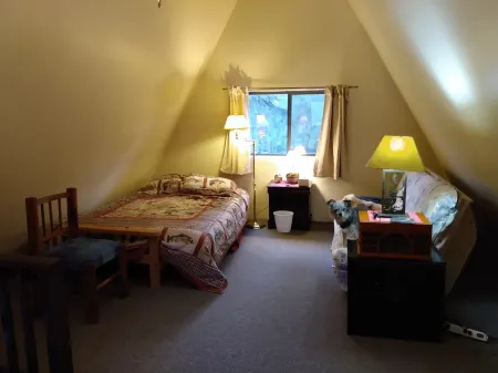 Cool 'A' frame cabin in the ponderosa pines.