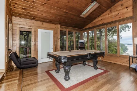 Rustic Lakefront Cabin near Smokies w/ Hot Tub, Firepit, Pool Table + Views!