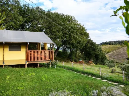 Luxury tent on a farm with swimming pool
