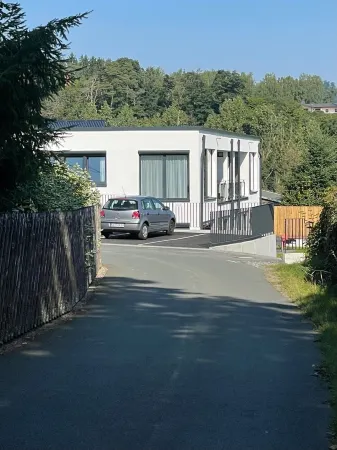 Apartments -Saaldorf WG 2, terrace and view of the reservoir