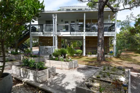 Beautiful St.George Island Pool Home, Large Patio Pool Surround & Fire Pit Area.