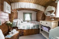 Quirky home with romantic shepherds' hut bedrooms and pretty garden near Padstow