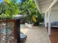 Heavenly spot with saltwater pool and typical gazebo in pretty garden