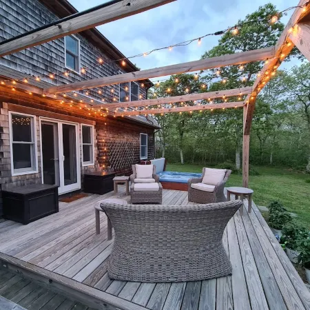 Chappaquiddick retreat-outdoor shower, hot-tub, decks, central AC-close to beach