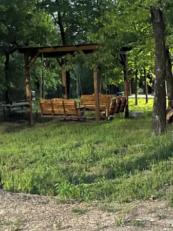 Cabin Bunkhouse with Hot tub Private Lake view in Vian, OK!