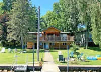 Secluded SW Michigan Lake View Log Cabin w/ Fire Pit & Deck on Long Lake