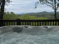 Log Cabin with Mountain Views: Hot Tub, Game Room, Fenced Yard