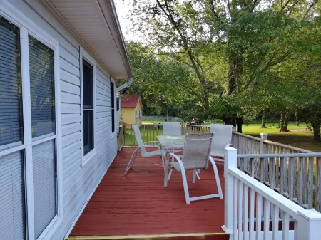The Lake House at Turtle Cove: Cozy relaxing lake home with dock on wooded lot.