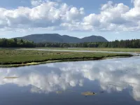 Rustic vintage cottage in Duck Cove with limited ocean view.