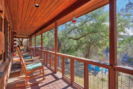 Charming Log Home with Hot Tub and Tranquil Views - Cozy Hill Country Escape