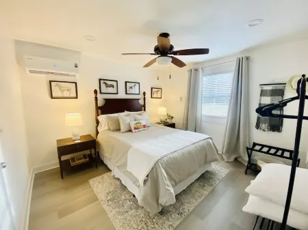 Pet friendly country cottage with large fenced-in yard & horses on property