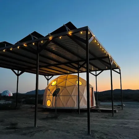 Southern Boho inspired Geodesic Dome nestled up next to Big Bend National Park.