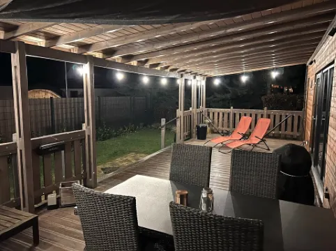 Great vacation home Rybak with box spring beds and large covered terrace