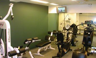 There is a gym on the far side that has various exercise equipment, including large wall-mounted weight machines at Oakwood Apartments Roppongi Central