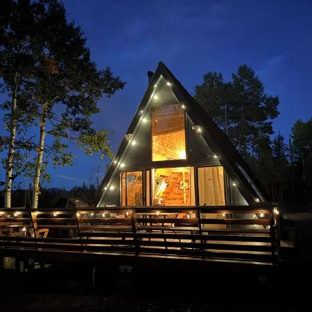 New!  Cozy 2-bedroom A-Frame with Hot Tub, Fire Pit, WiFi, AC and VIEWS!