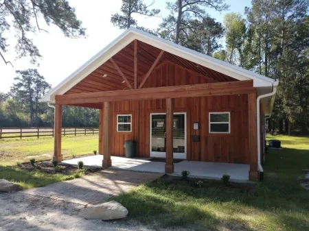 Newly constructed waterfront cabin C1 with pond and Trinity River views