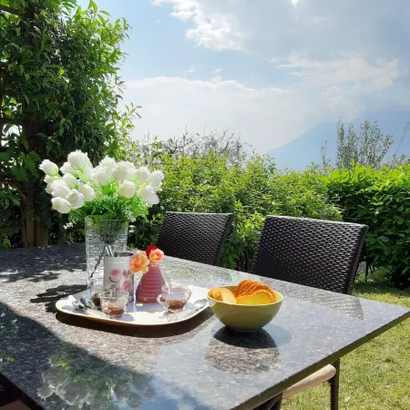 Apartment Agnese with lake view, swimming pool, garage and private garden.