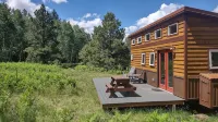 Tiny house on the prairie with mountain views.