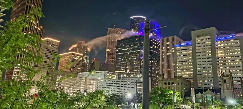 View of Downtown Houston blocks from midtown, MM ballpark & Toyota Center