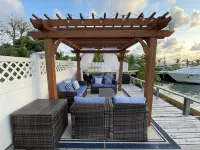 Waterfront Beach Bungalow with 150 Foot Dock on Guana Cay and Waterside Pergola