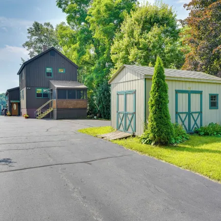 Lakefront Queensbury Home Kayaks and Boat Dock