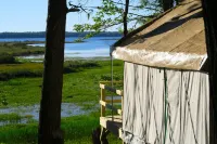 Lakefront Glamping Tent w/ensuite bathroom, King Bed, Fabulous View, near Acadia