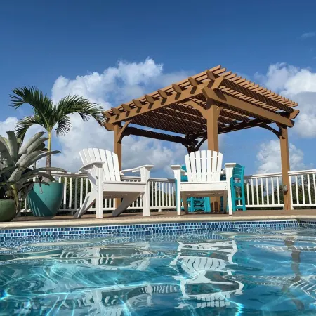 Private Pool overlooking ocean, large deck on Estate Property.  Great Privacy.