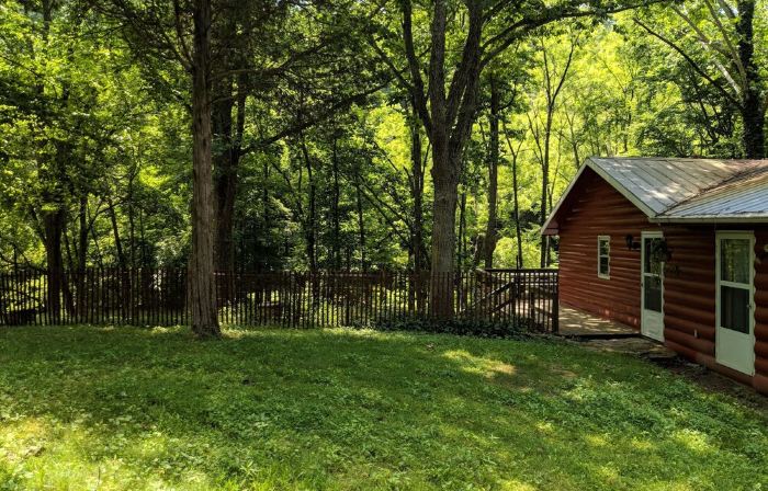 Our creekside cabin is nestled deep in the country on a secluded lane.