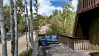 The Rustic Blue Cabin surrounded by Aspen Trees