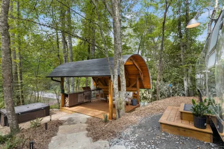 Private Deck with Hot Tub and Grill - Charming Airstream Retreat