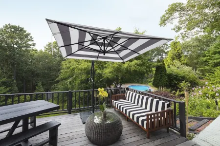 Hexagon shape cottage with pool & koi fish pond