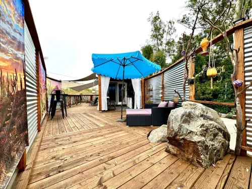 Tiny House Farm Stay with Outdoor Kitchen, Private Deck & Shared Pool