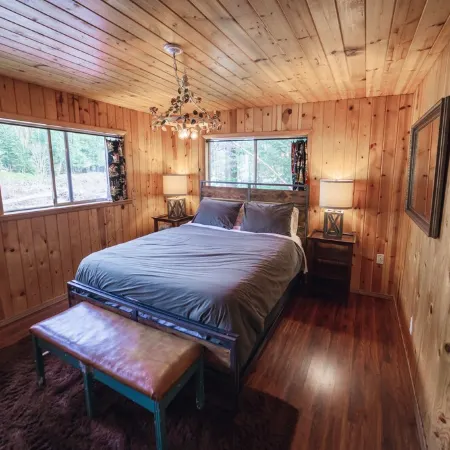 Riverside Mid-Century Cabin with Mountain Views