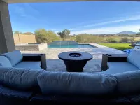 4 bed 3.5 bath modern ranch home with private pool/spa and golf course view